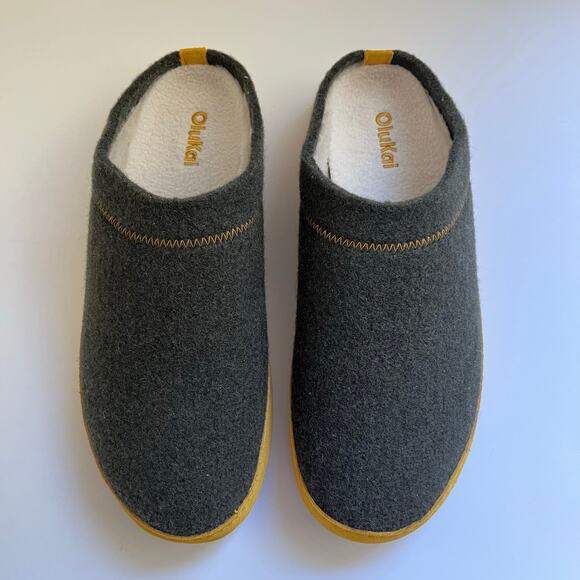 Olukai Hamani Hulu Wool Mules Men's 10 in Olive/Mustard Sheepskin Shearling NEW - Picture 4 of 13